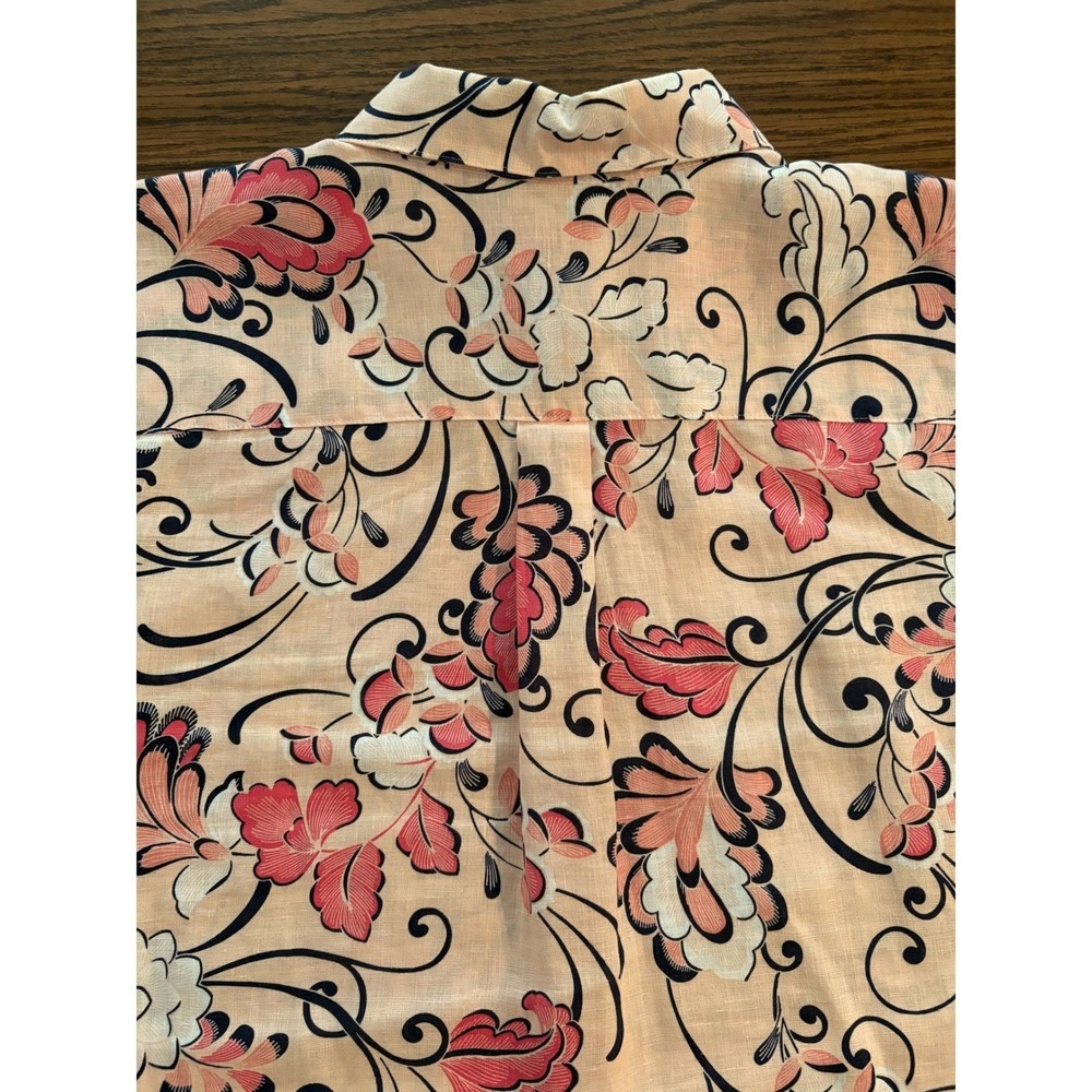 Chicos Women SZ 2 L=12/14 Peach Pink Floral No-Iron 3/4 Sleeve Button Down Shirt - Picture 8 of 10